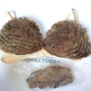 Faux Fur Brown Bra With Fur Patches To Add To Pants